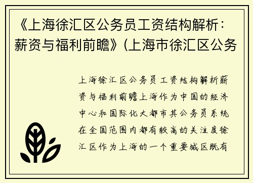 《上海徐汇区公务员工资结构解析：薪资与福利前瞻》(上海市徐汇区公务员工资)