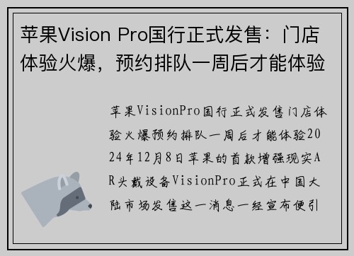 苹果Vision Pro国行正式发售：门店体验火爆，预约排队一周后才能体验(apple vision)